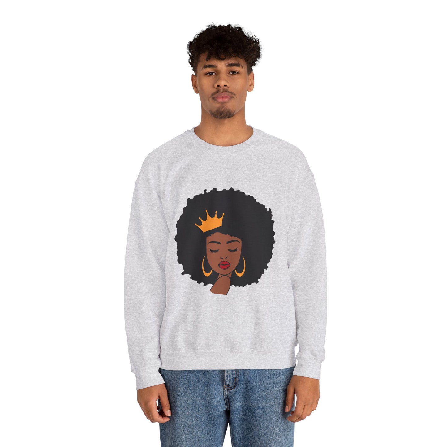 Crowned Queen Sweatshirt - Unisex Heavy Blend™ Crewneck with Afro Design